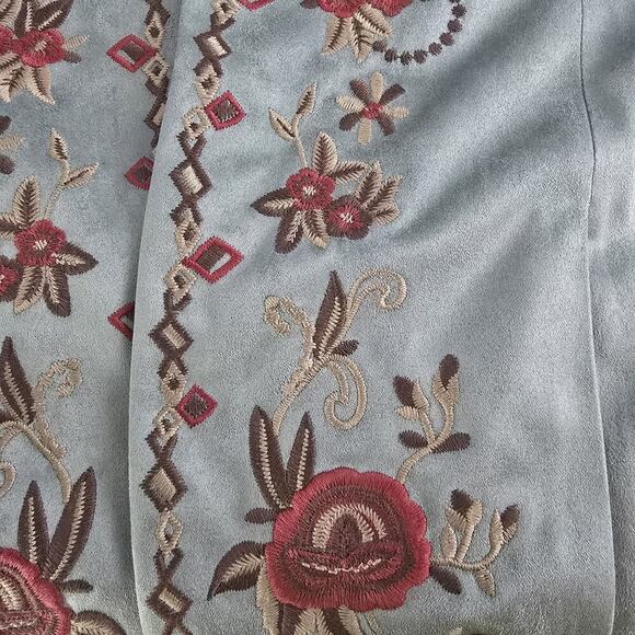 Coldwater Creek Womens Cardigan Teal Aztec Floral Embroidered Open Front Artsy L - Picture 6 of 11